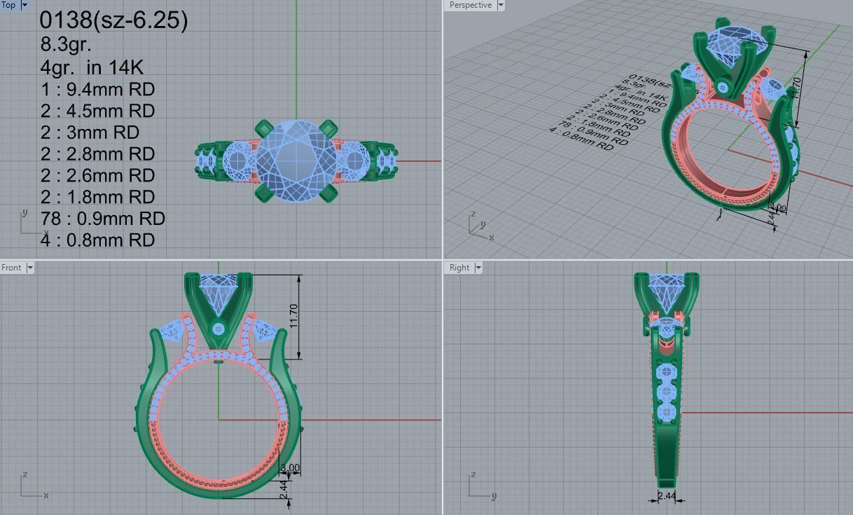 Peg Head Diamond Ring 0138 3D print model_4
