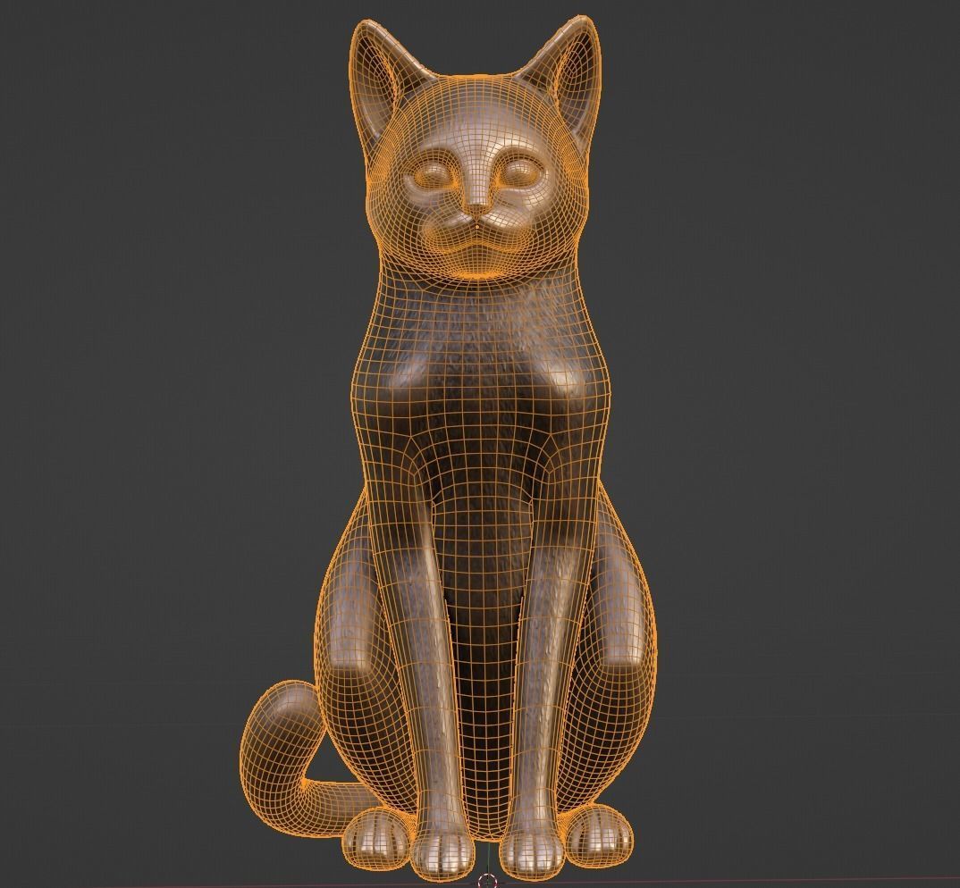 Cat Sitting Metal Statuette Low-poly Low-poly 3D model_6