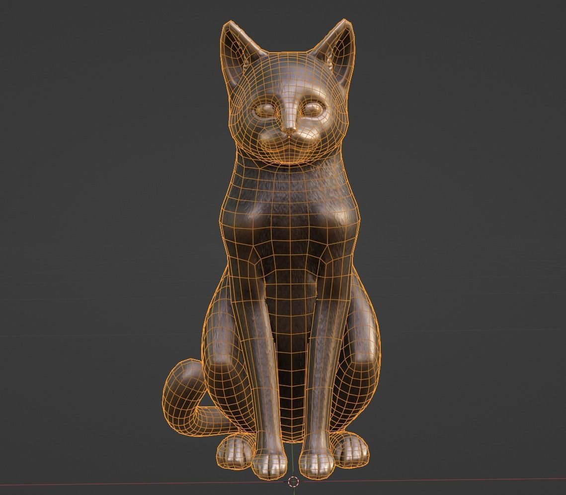 Cat Sitting Metal Statuette Low-poly Low-poly 3D model_4