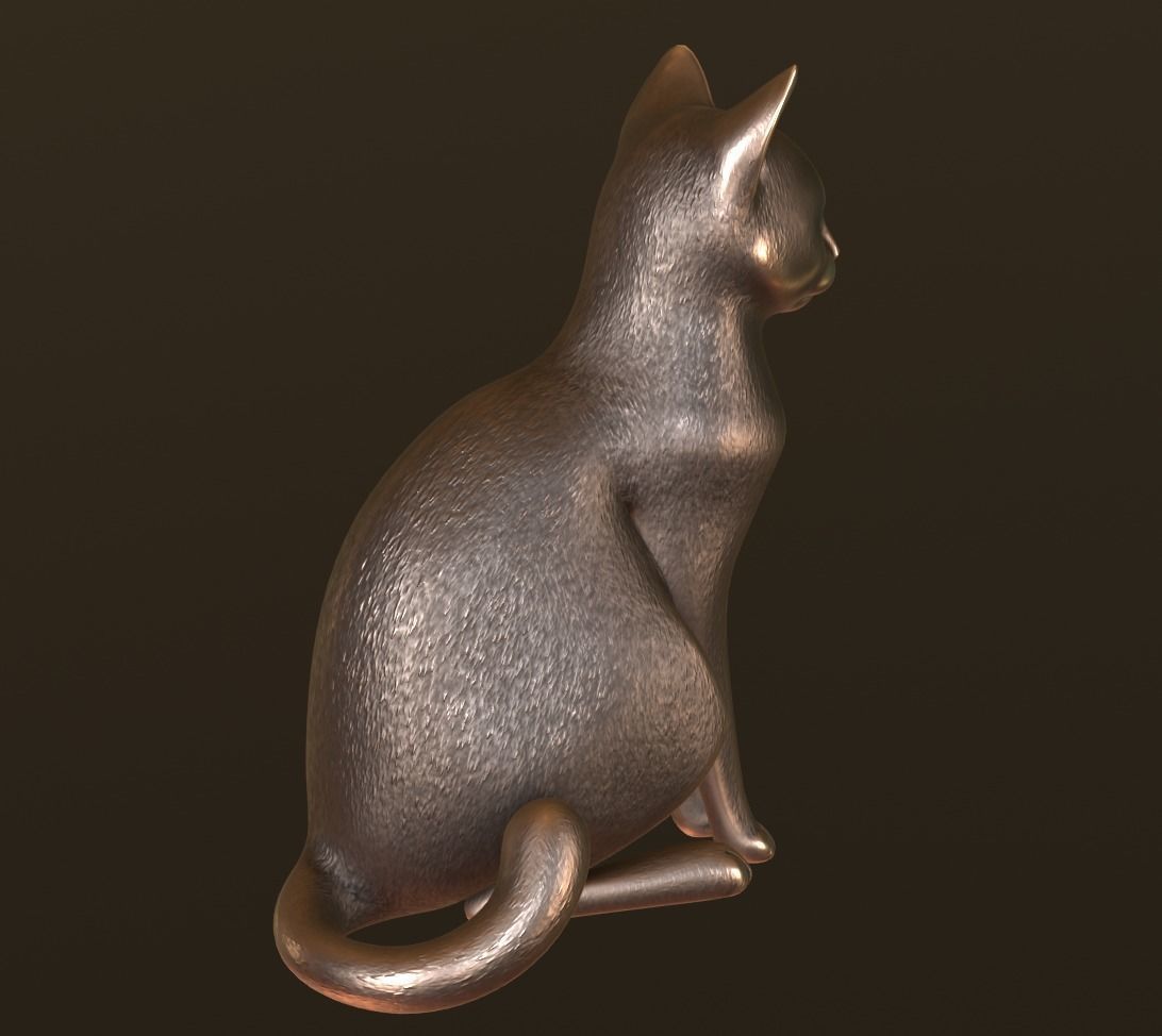 Cat Sitting Metal Statuette Low-poly Low-poly 3D model_11