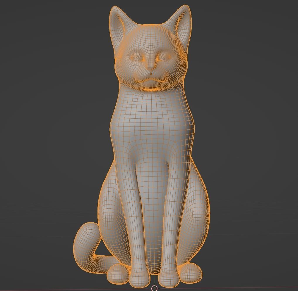 Cat Sitting Metal Statuette Low-poly Low-poly 3D model_7