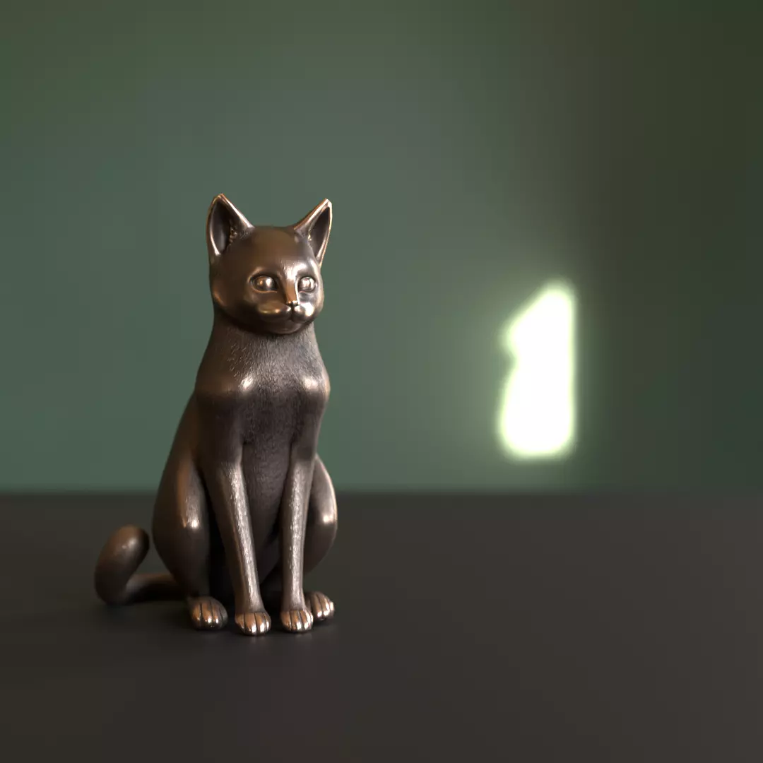 Cat Sitting Metal Statuette Low-poly Low-poly 3D model_0