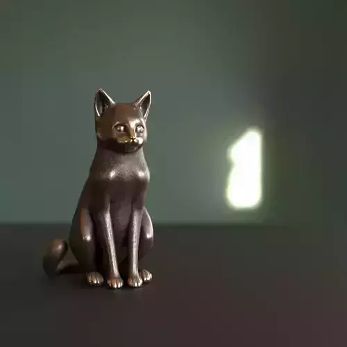 Cat Sitting Metal Statuette Low-poly