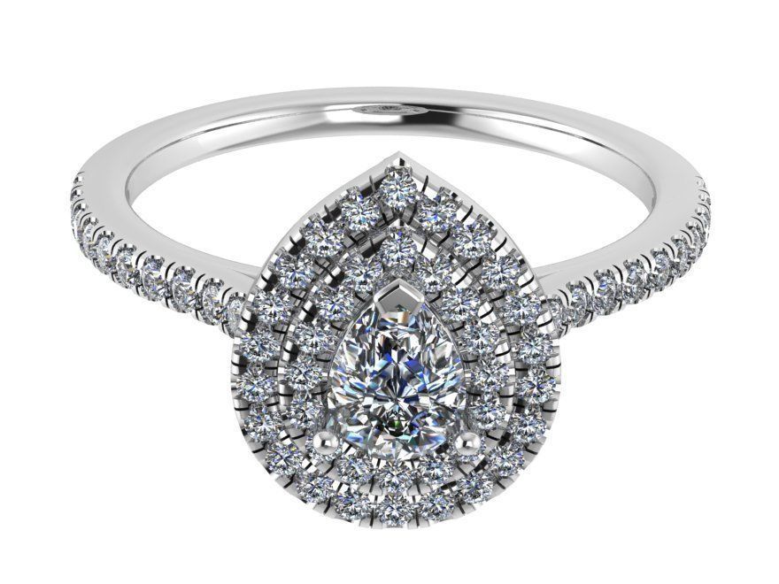 Pear Shape Double Halo Ring 0139 3D print model_2