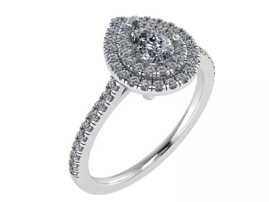 Pear Shape Double Halo Ring 0139 3D print model_0