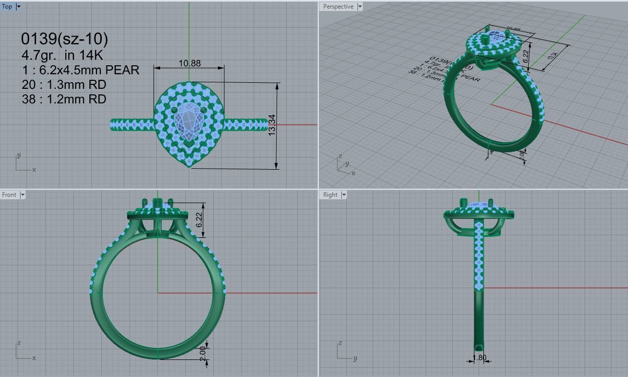 Pear Shape Double Halo Ring 0139 3D print model_4