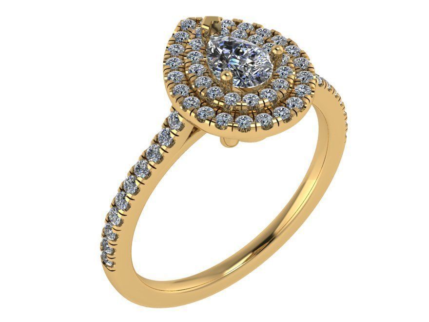 Pear Shape Double Halo Ring 0139 3D print model_1