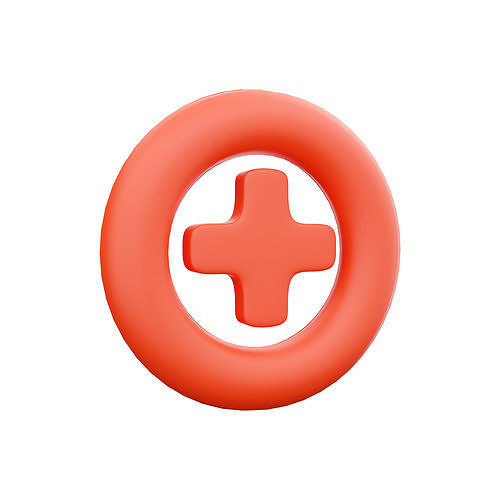 3D render Add icon plus medical cross round 3D model