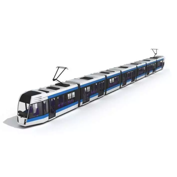 Silver And Blue Tram 3D model_0