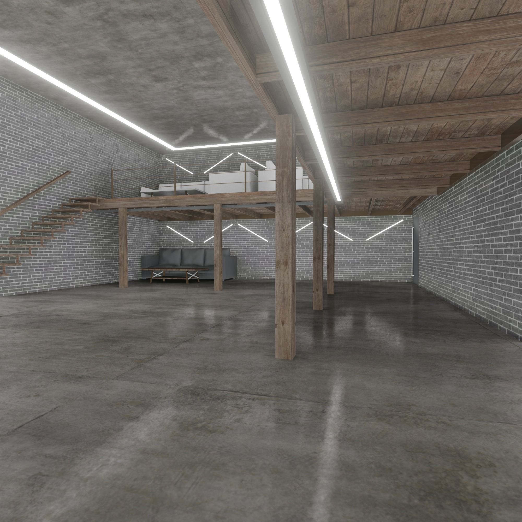 Loft Interior garage 3D model_8