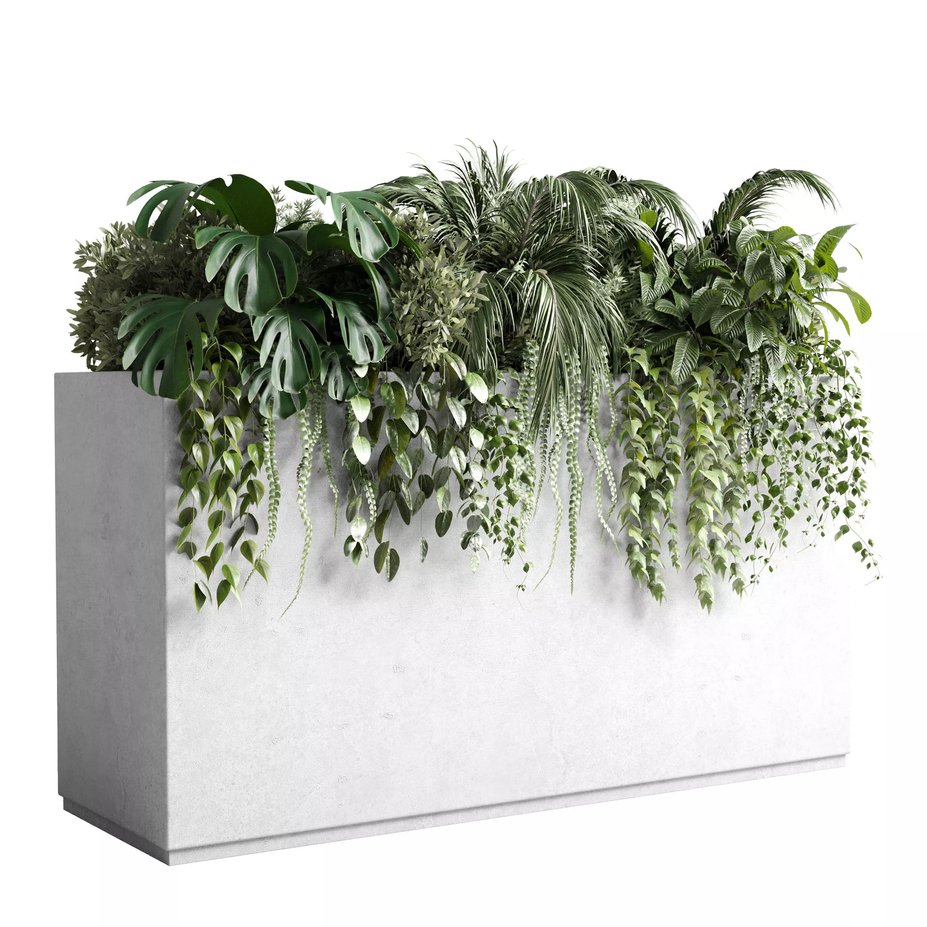 Concrete box plants on stand set indoor concrete dirt vase 3D model