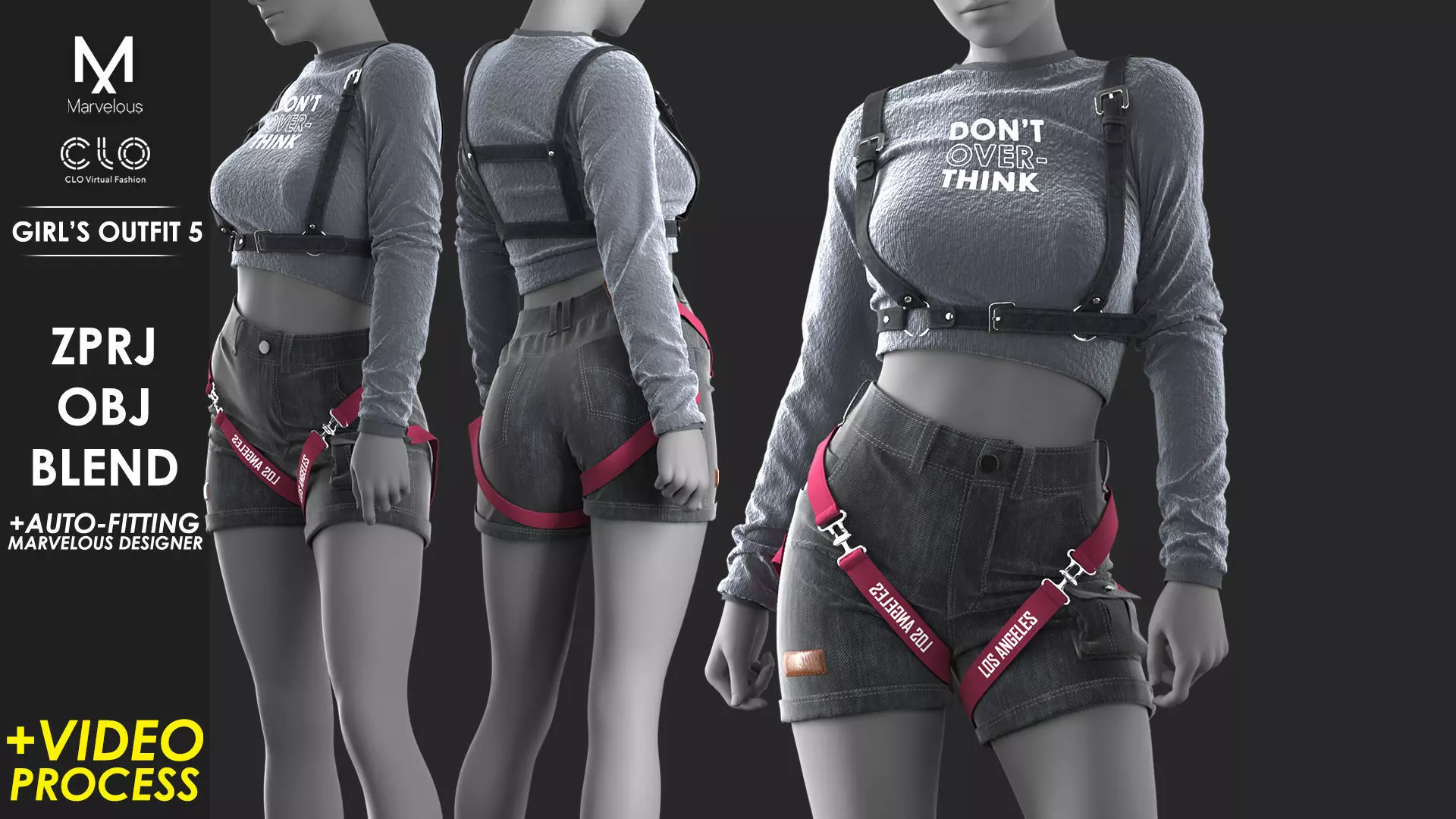 Girls Outfit 5 - Marvelous Designer with Video Process 3D model_0