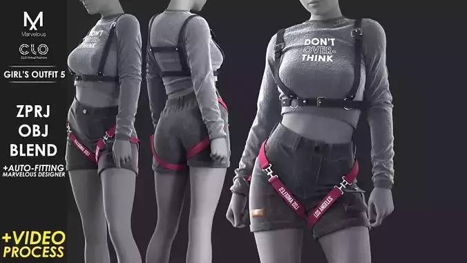 Girls Outfit 5 - Marvelous Designer with Video Process 3D model
