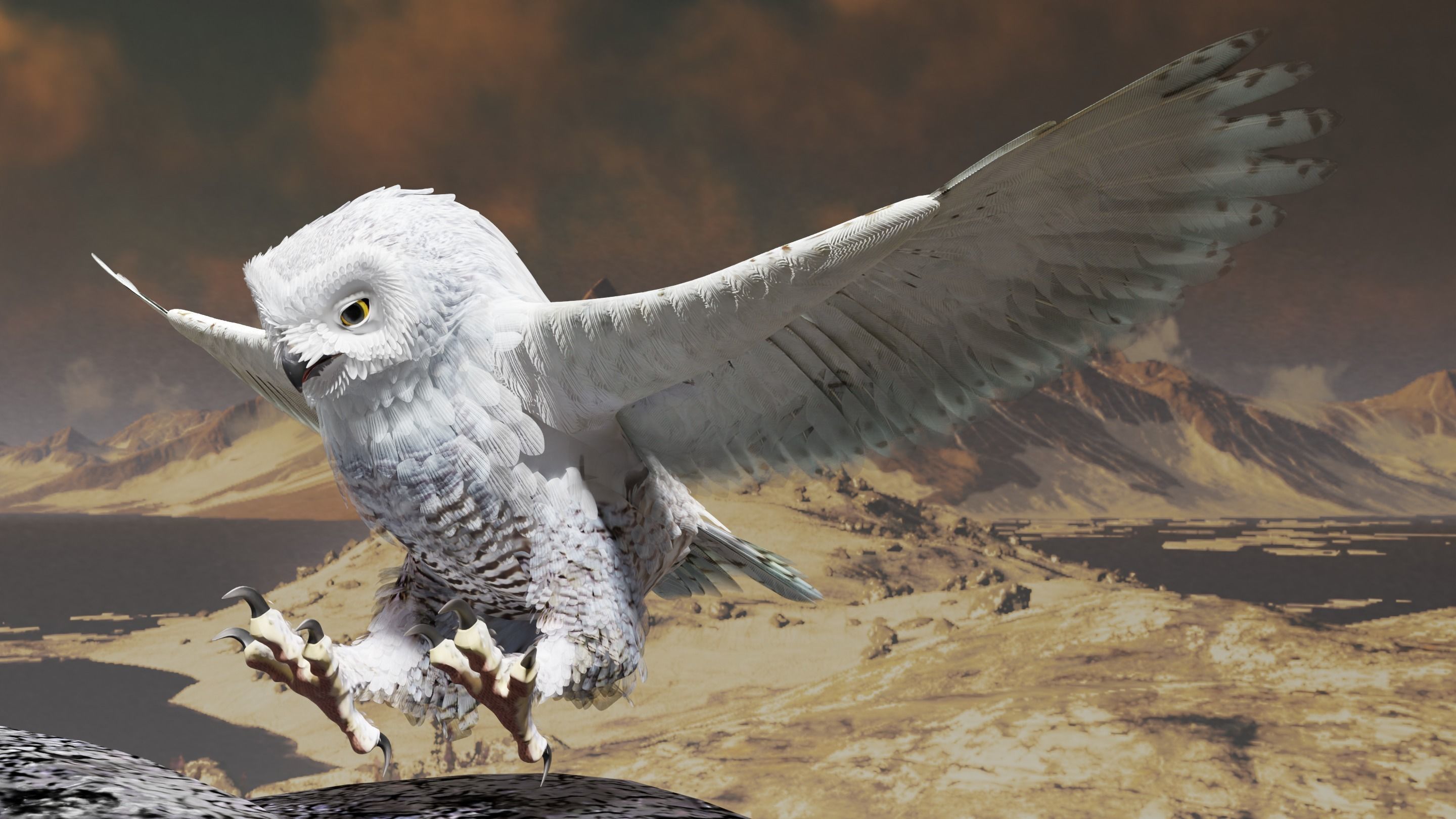 Snow Owl - BLENDER Low-poly 3D model_21