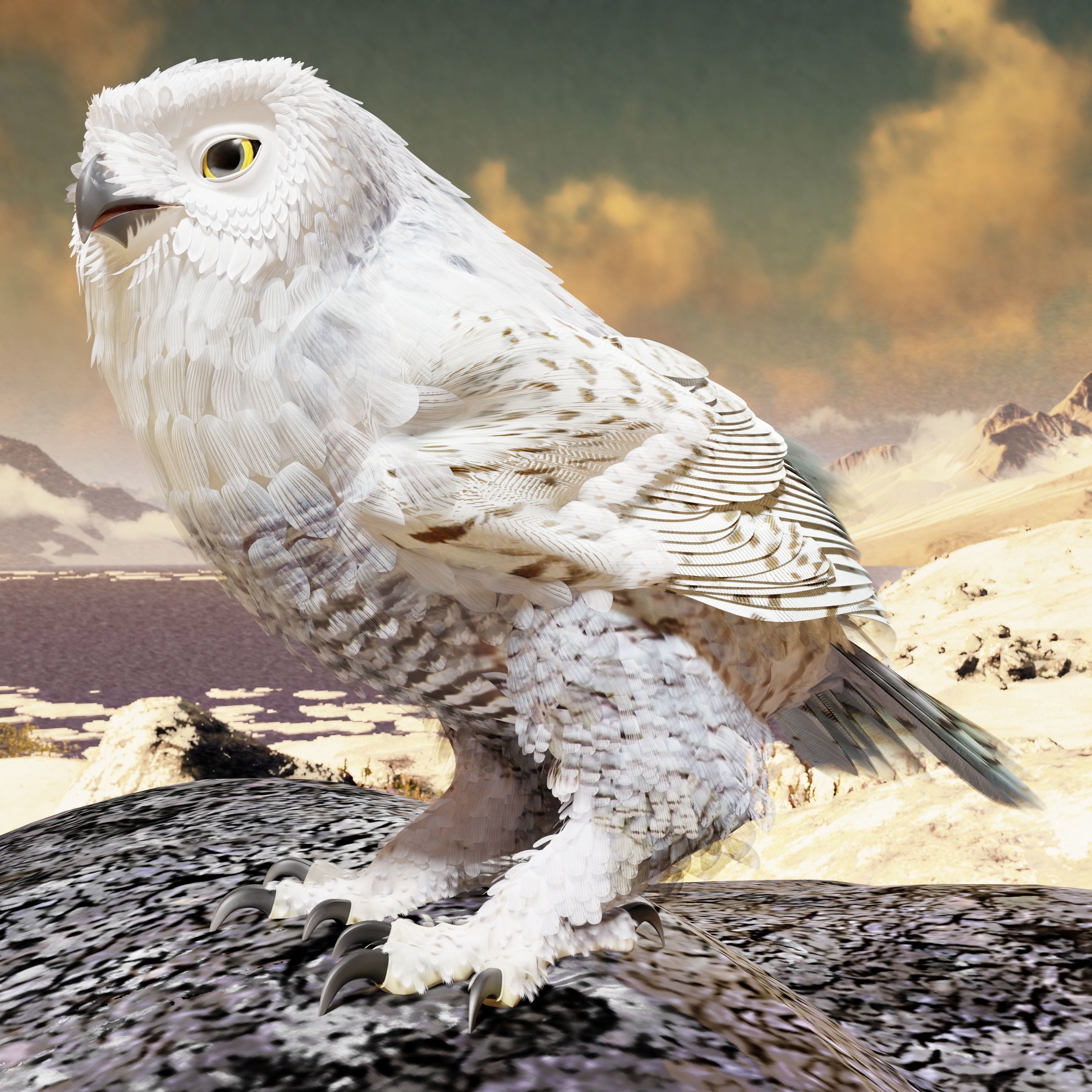 Snow Owl - BLENDER Low-poly 3D model_9