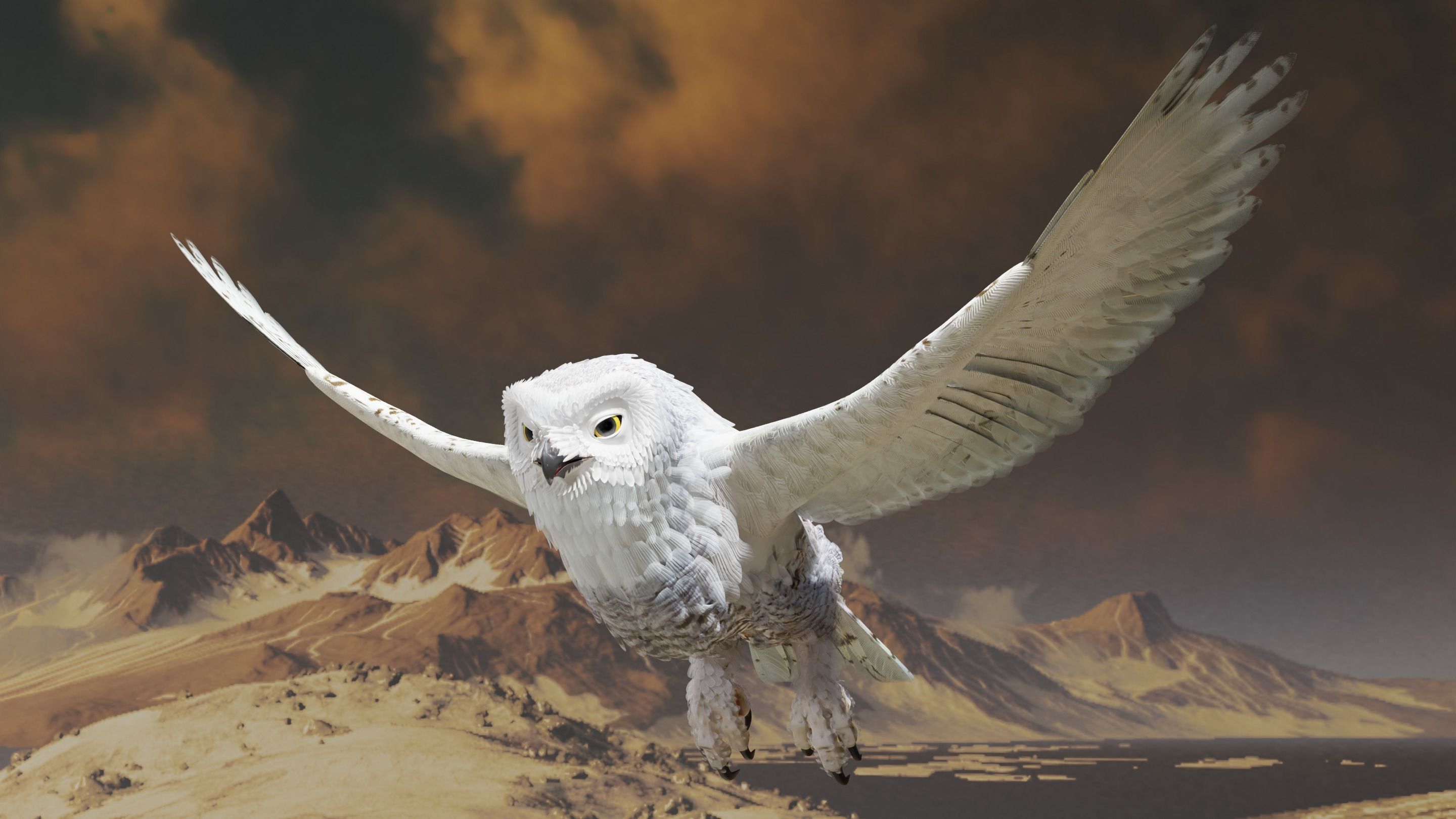 Snow Owl - BLENDER Low-poly 3D model_15