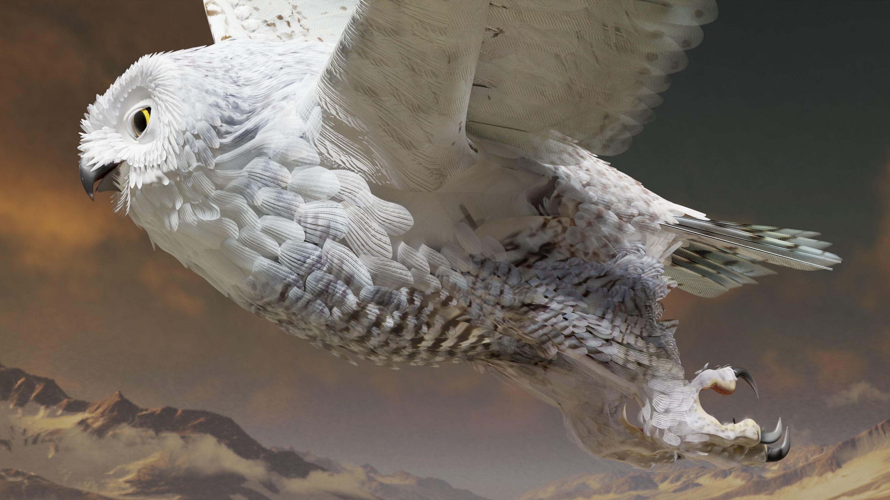Snow Owl - BLENDER Low-poly 3D model_29