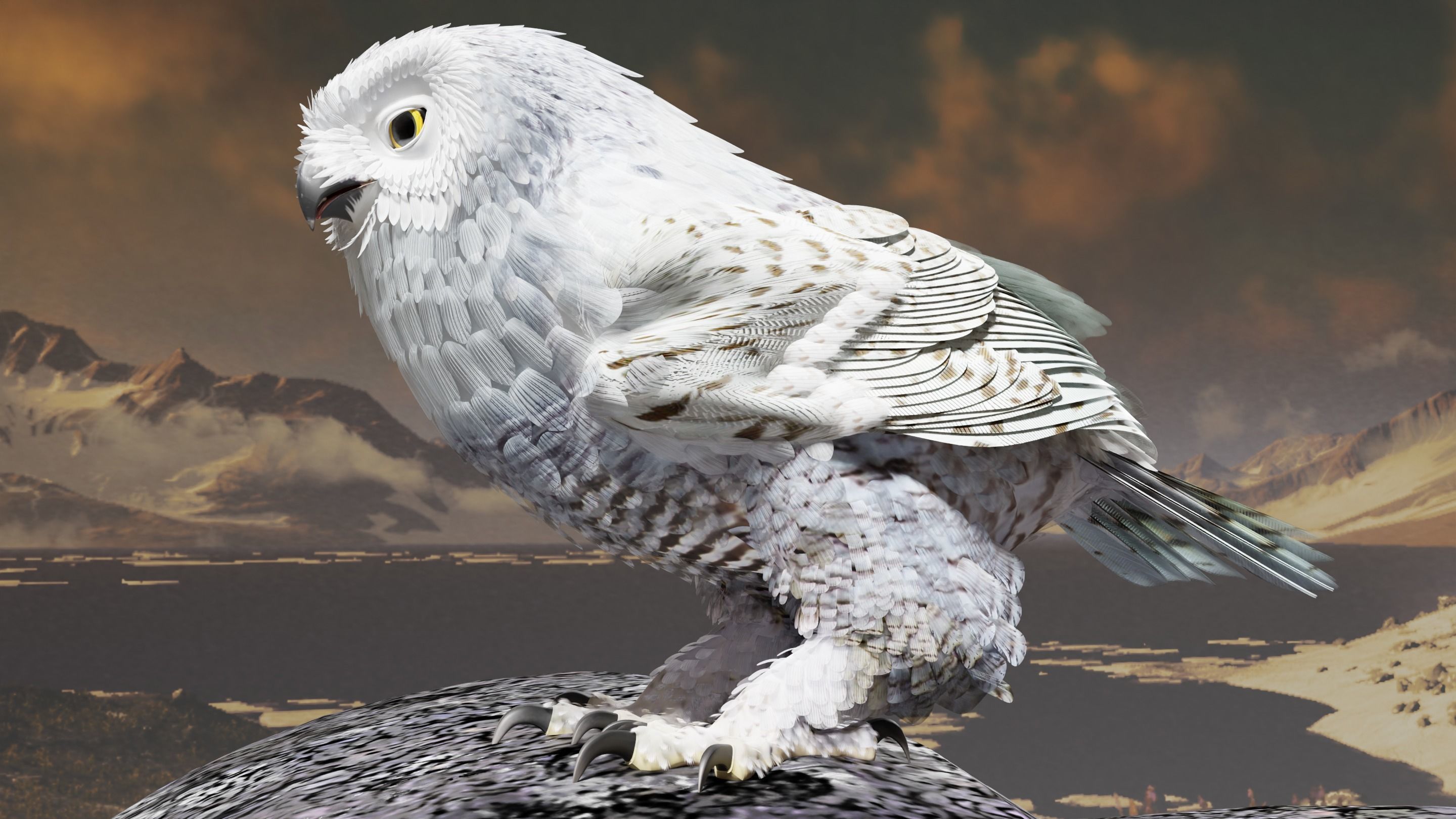 Snow Owl - BLENDER Low-poly 3D model_23
