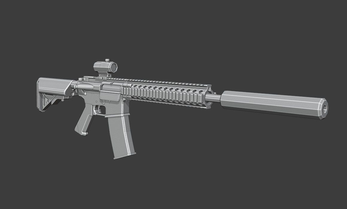 M4A1 Tactical Low Poly Low-poly 3D model_7