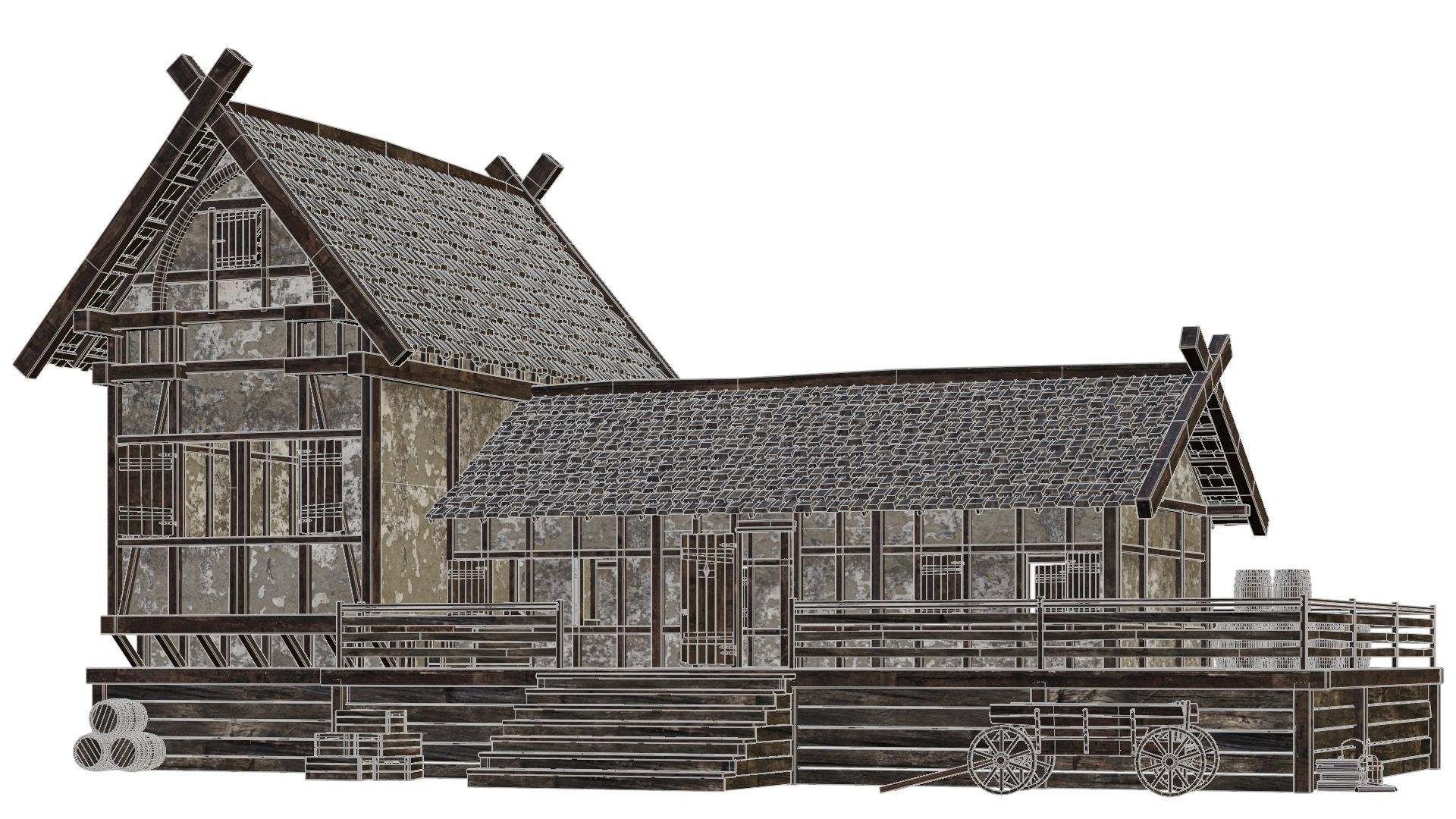 Old Medieval Building House 4K Textures GameReady 66 Low-poly 3D model_6