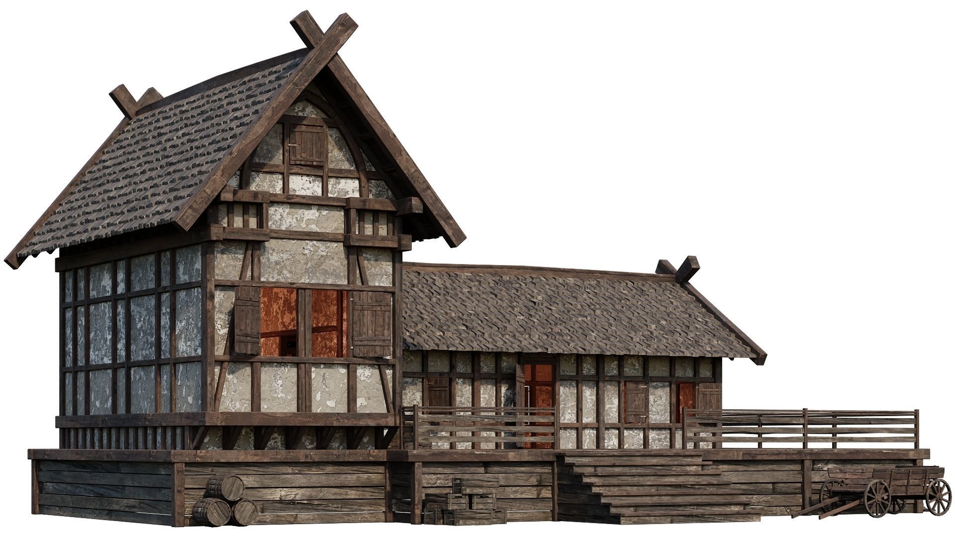 Old Medieval Building House 4K Textures GameReady 66 Low-poly 3D model_9