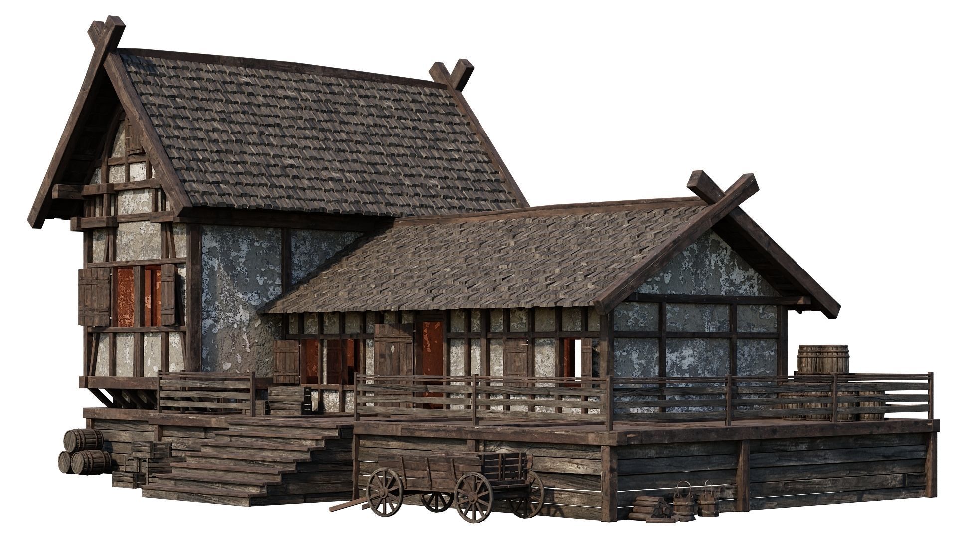 Old Medieval Building House 4K Textures GameReady 66 Low-poly 3D model_10