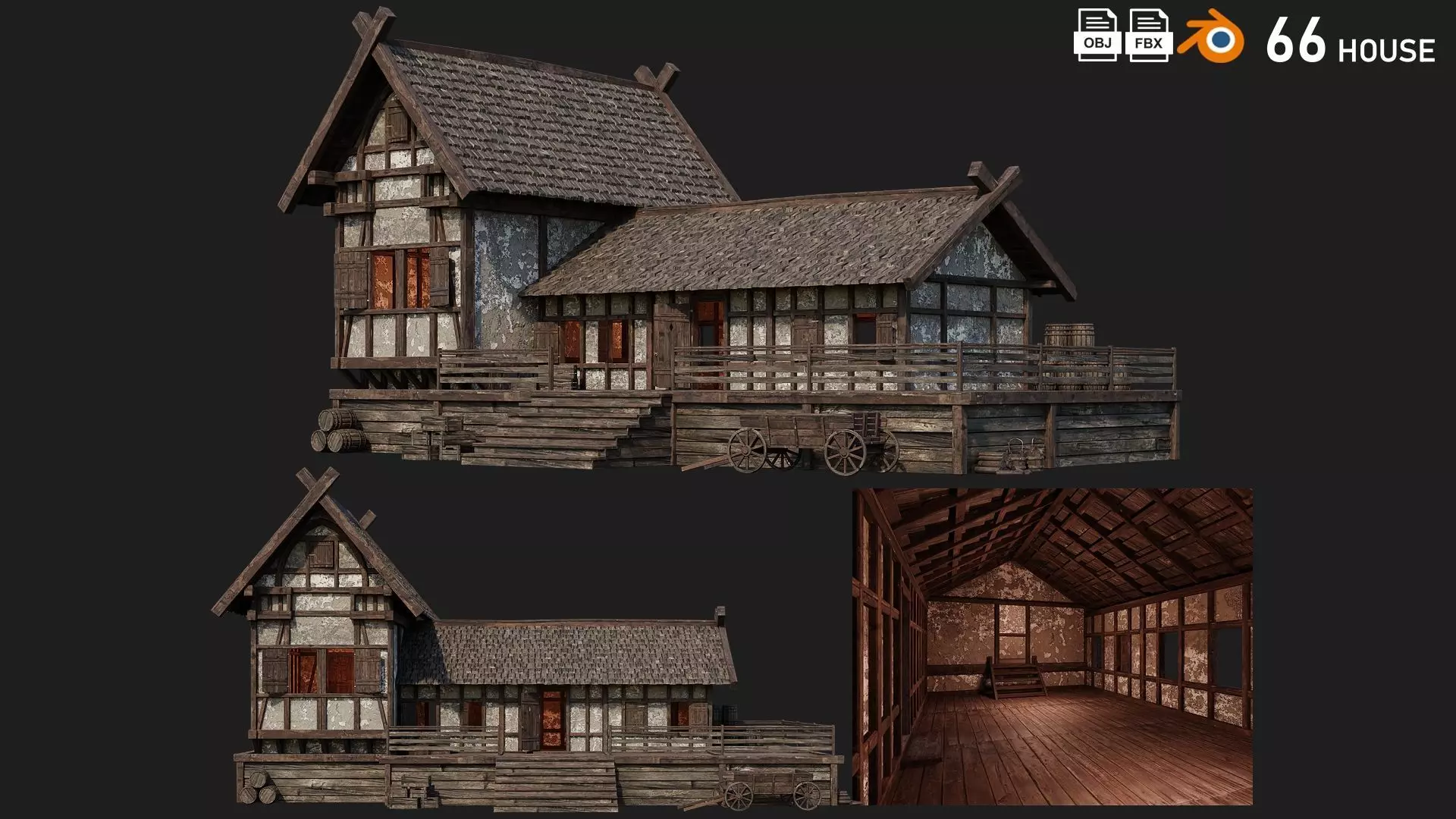 Old Medieval Building House 4K Textures GameReady 66 Low-poly 3D model_0