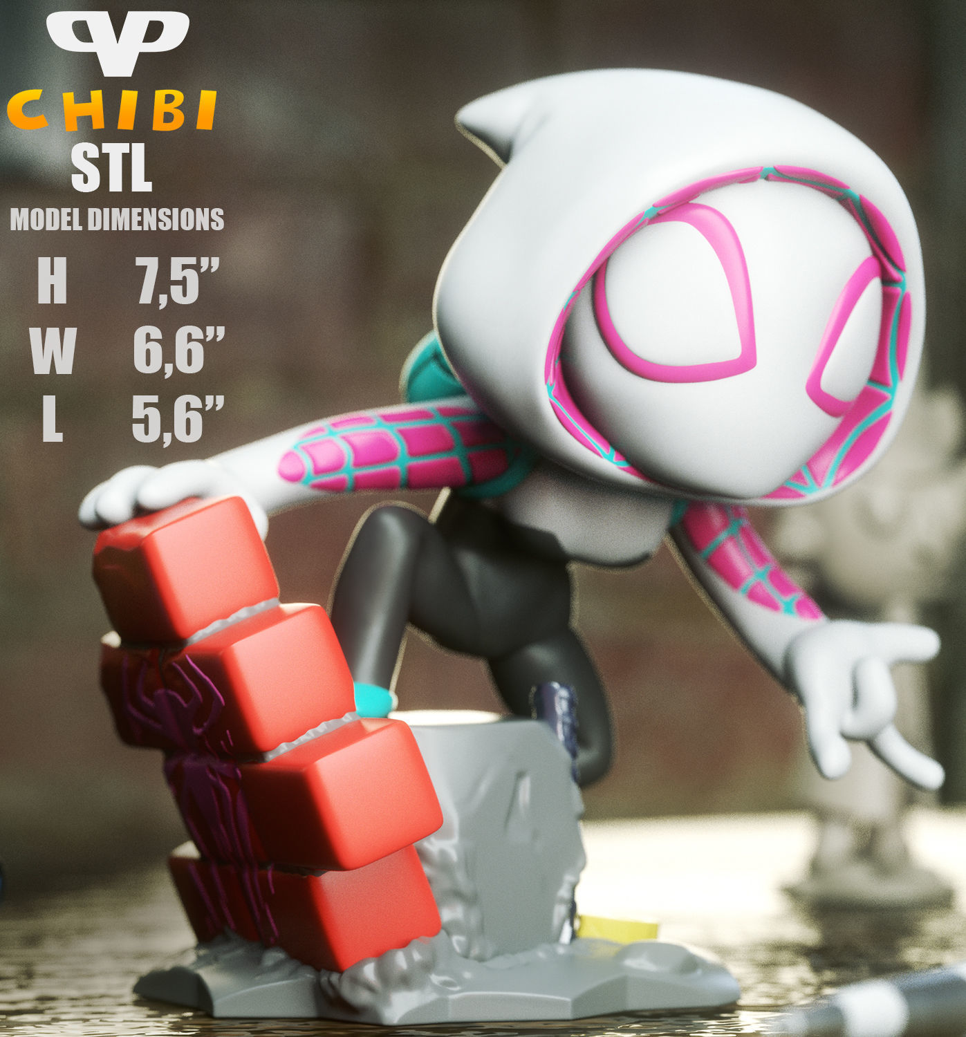 Spider Gwen Chibi STL for 3D Printing ChibiSTL 3DXM 3D print model_2
