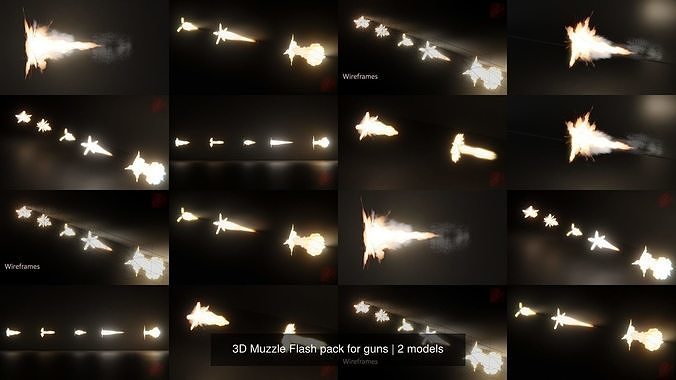 3D Muzzle Flash pack for guns 3D Model Collection