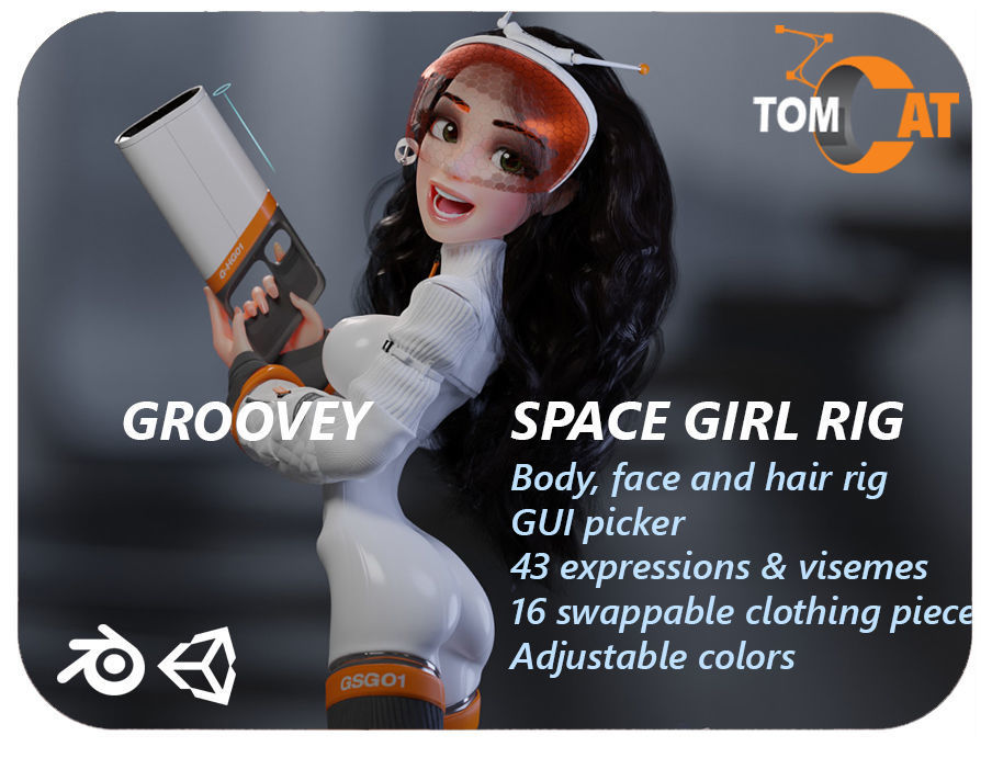Groovy Space Girl - Rigged character for Blender and Unity Low-poly 3D model_0