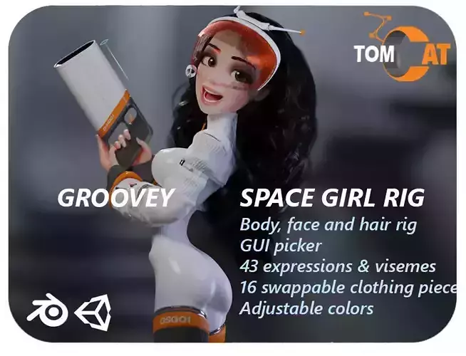 Groovy Space Girl - Rigged character for Blender and Unity Low-poly 3D model
