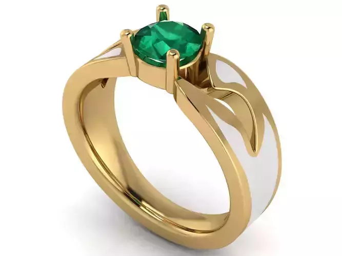 Round Emerald Solitaire Ring - Magical Ring - White Flame
