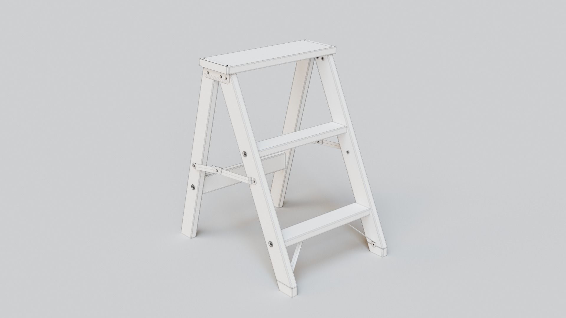 Wooden Step Ladder Low-poly 3D model_1