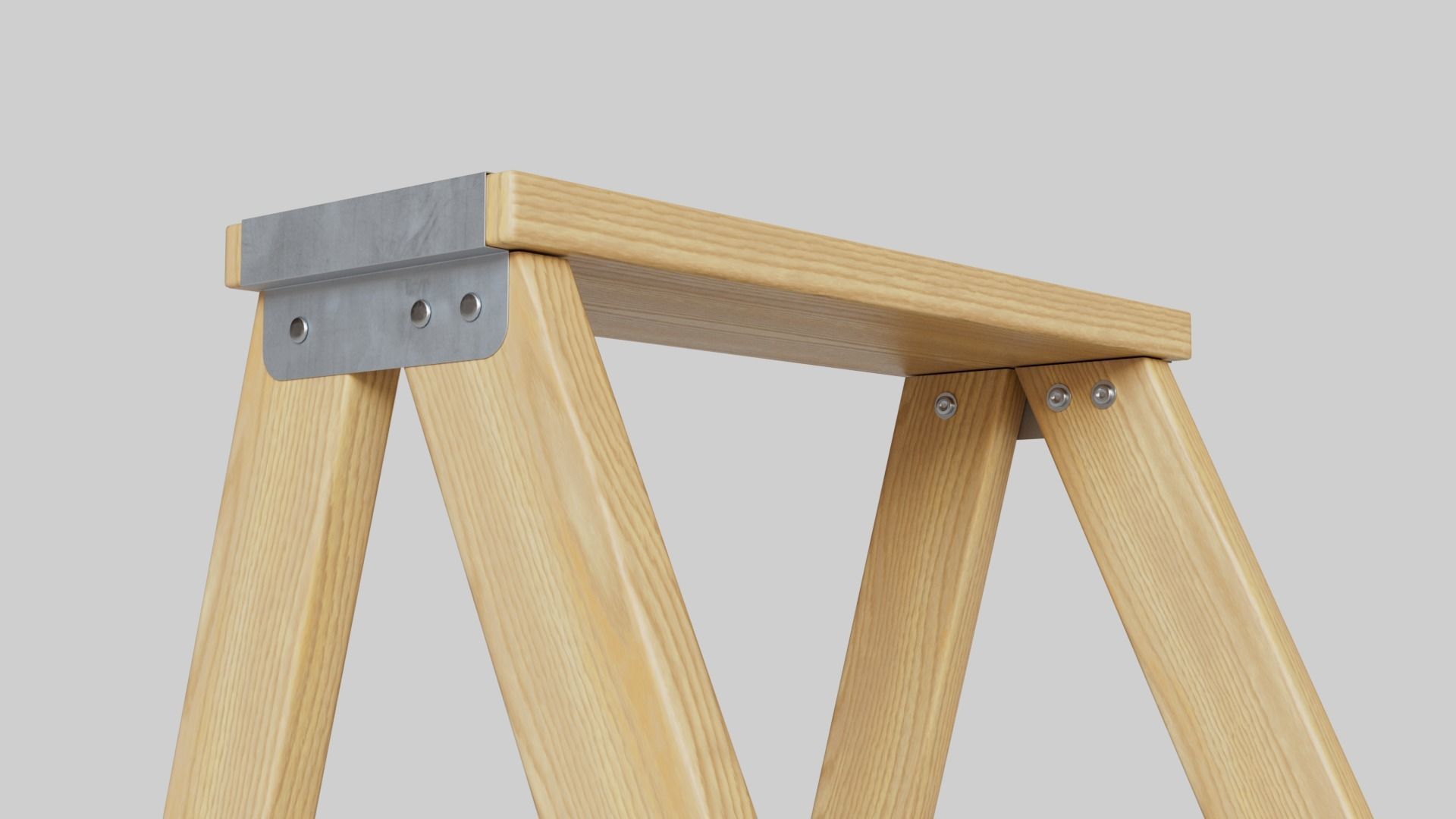 Wooden Step Ladder Low-poly 3D model_4