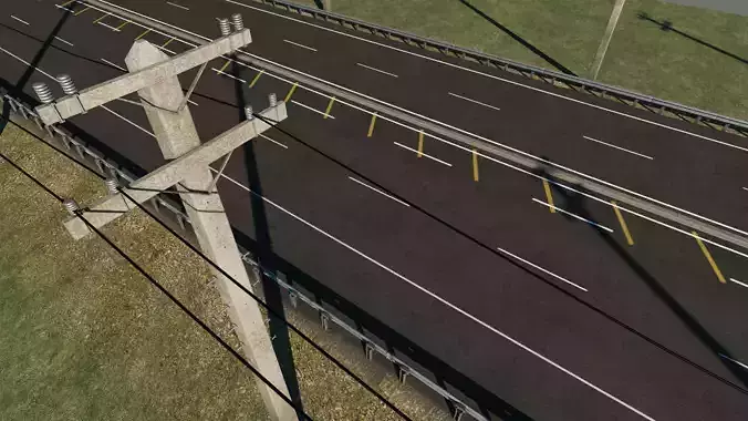 Highway with telephone poles and power lines 3D model
