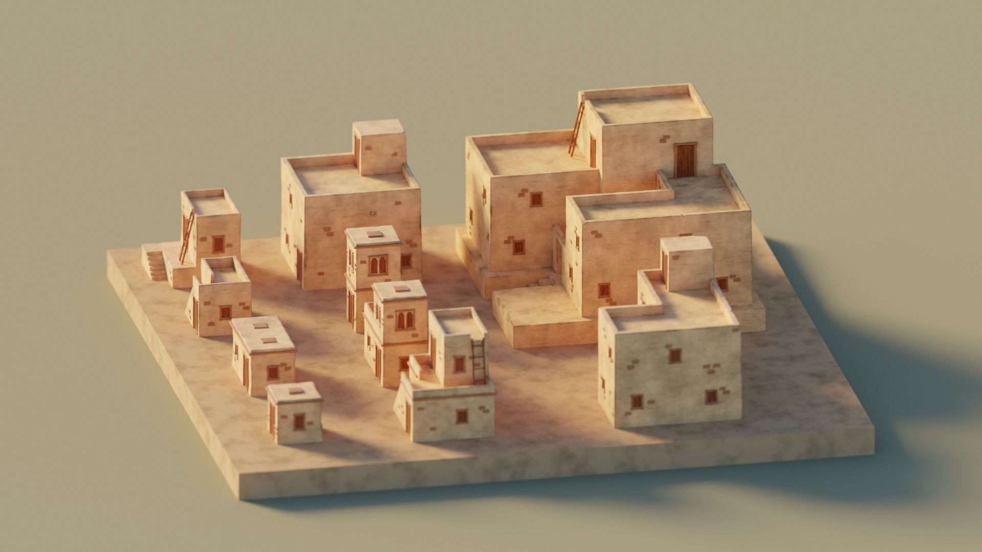 10 Desert Homes Pack  - Lowpoly Low-poly 3D model_3