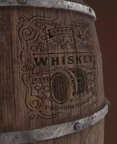 Low Poly realistic barrel whiskey