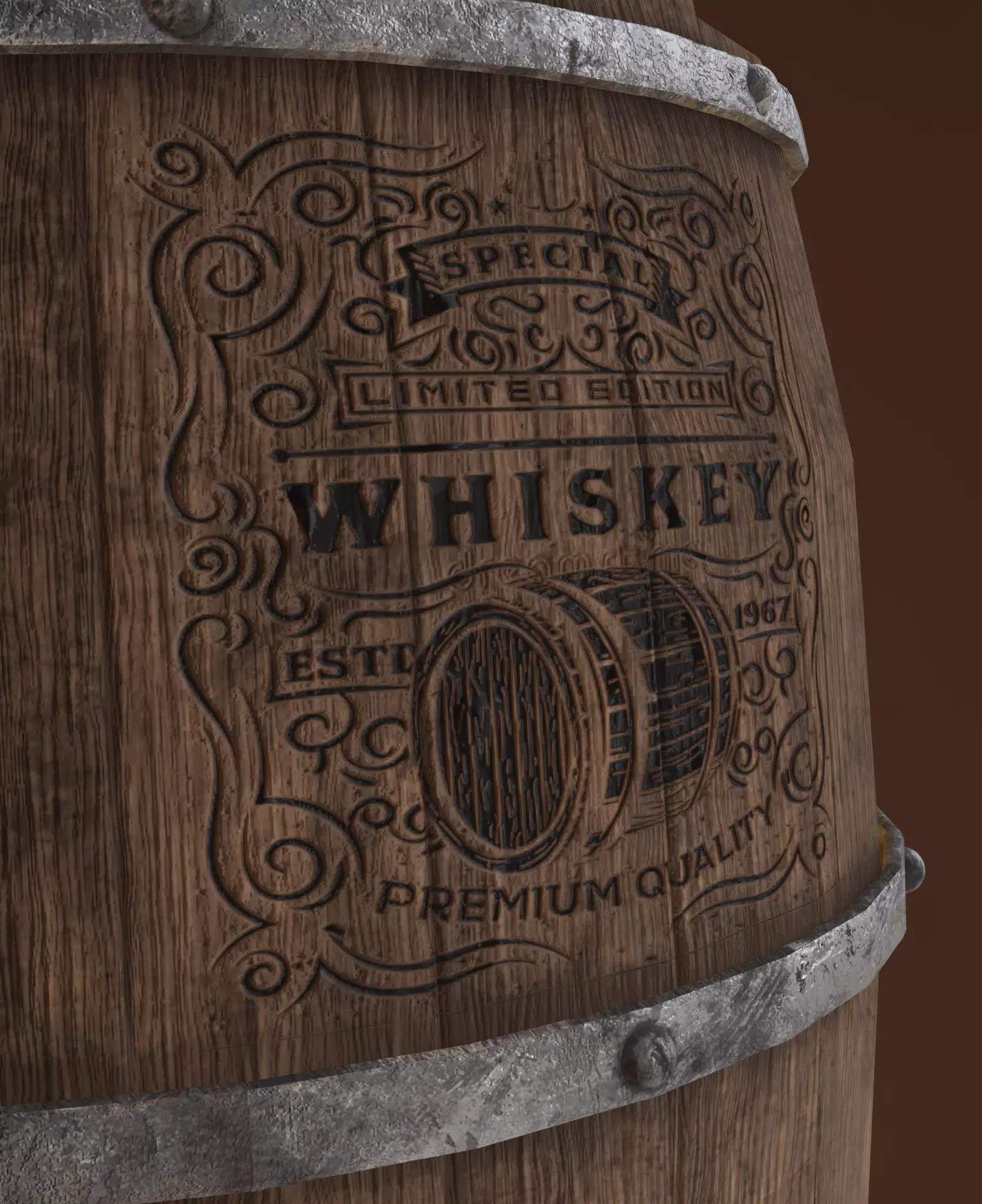 Low Poly realistic barrel whiskey Low-poly 3D model_0