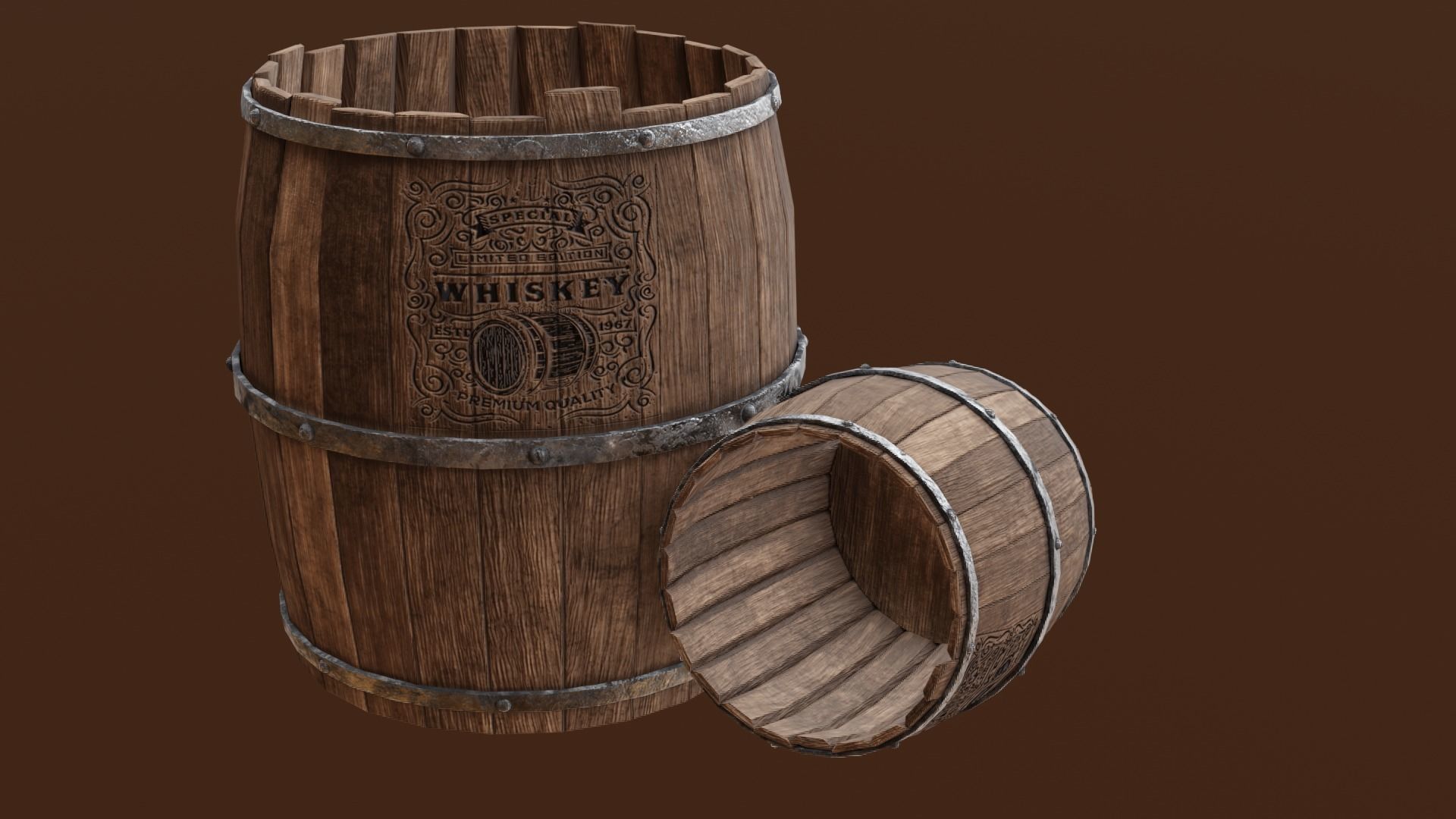Low Poly realistic barrel whiskey Low-poly 3D model_4