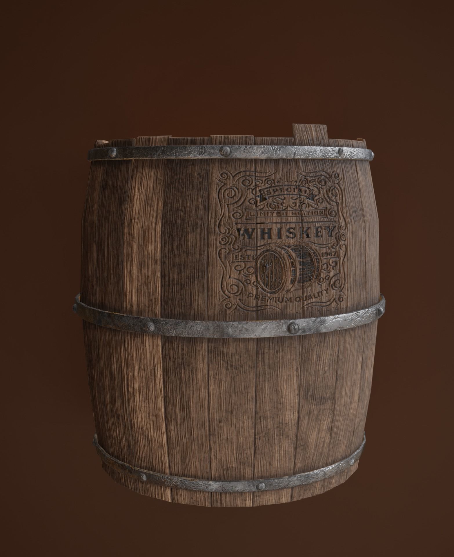 Low Poly realistic barrel whiskey Low-poly 3D model_1