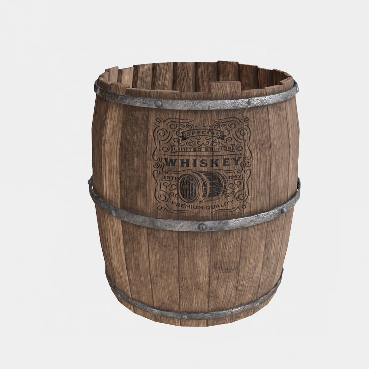 Low Poly realistic barrel whiskey Low-poly 3D model_3