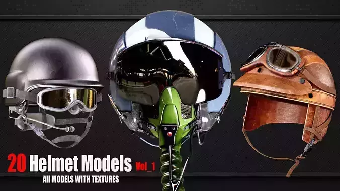 20 Helmet Models with Textures vol1 ready for Game 