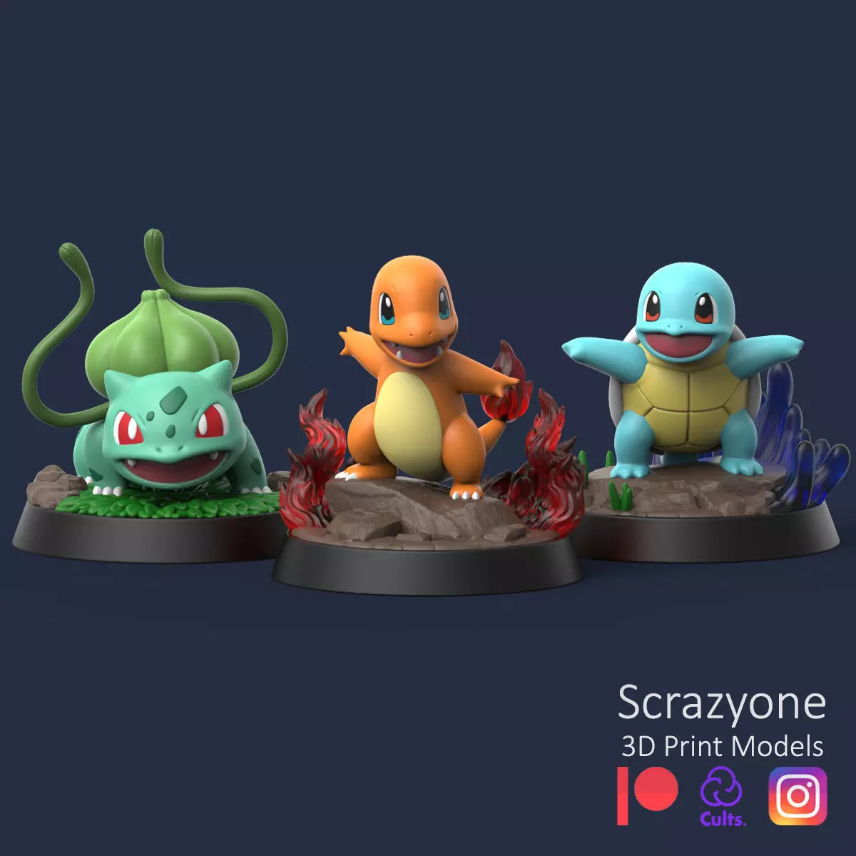 POKEMON - BULBASAUR CHARMANDER SQUIRTLE PACK 3D print model