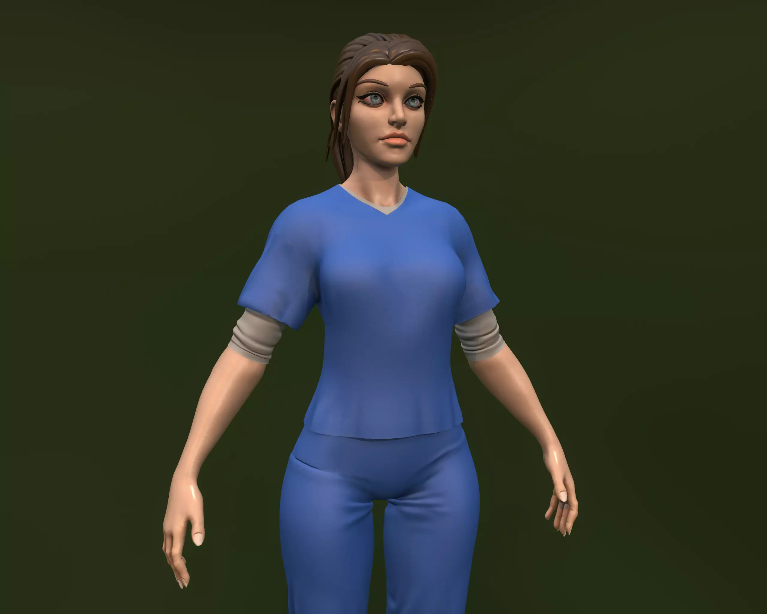 Nurse female in scrubs Low-poly 3D model_0