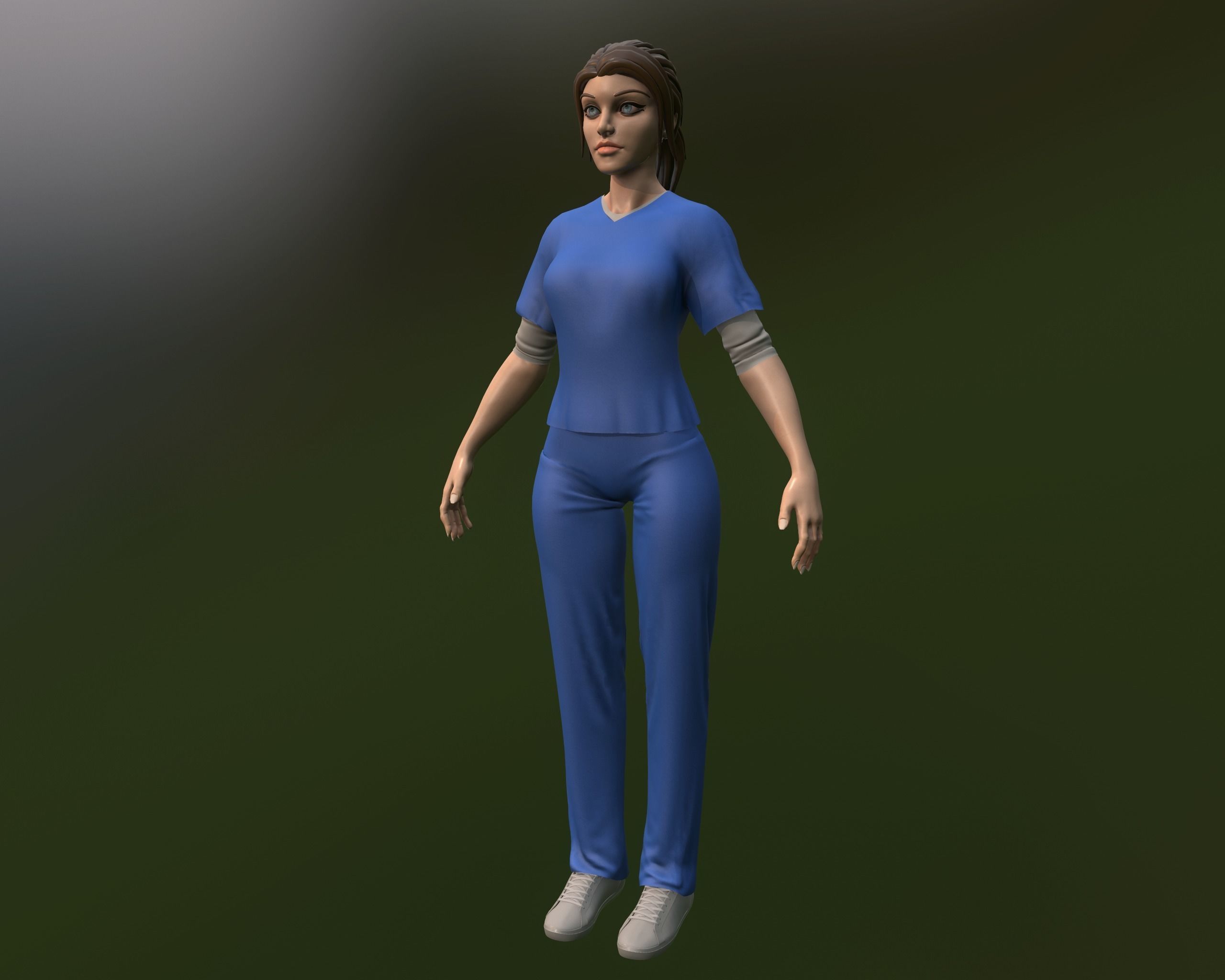 Nurse female in scrubs Low-poly 3D model_3