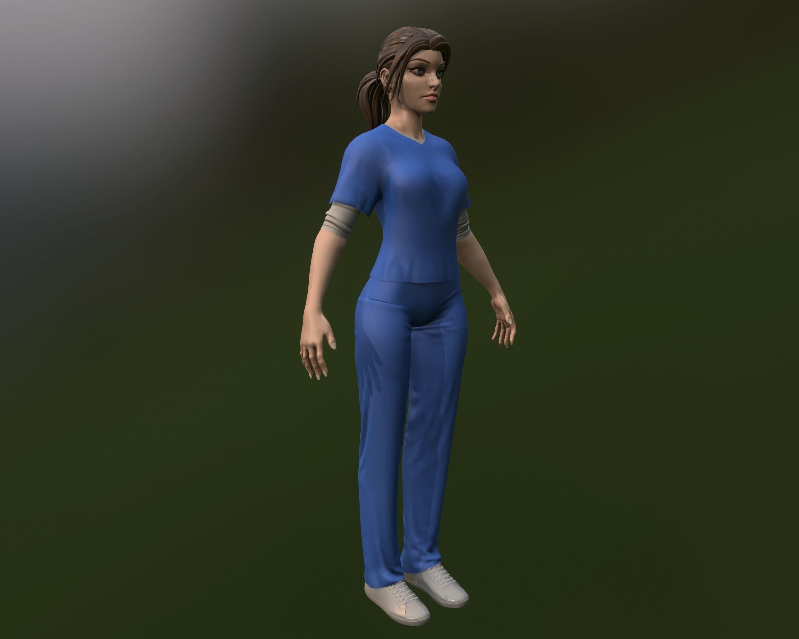 Nurse female in scrubs Low-poly 3D model_6