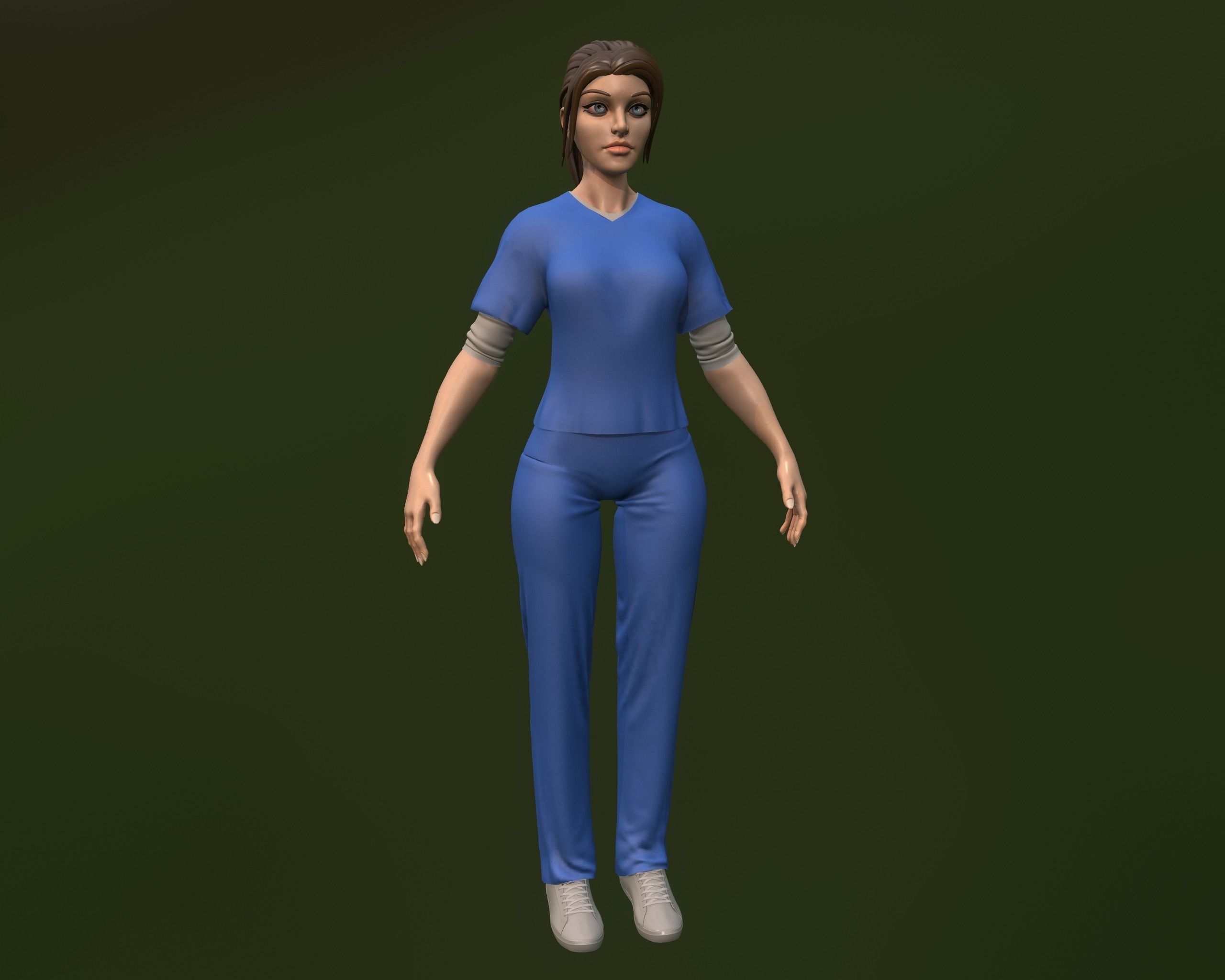 Nurse female in scrubs Low-poly 3D model_2
