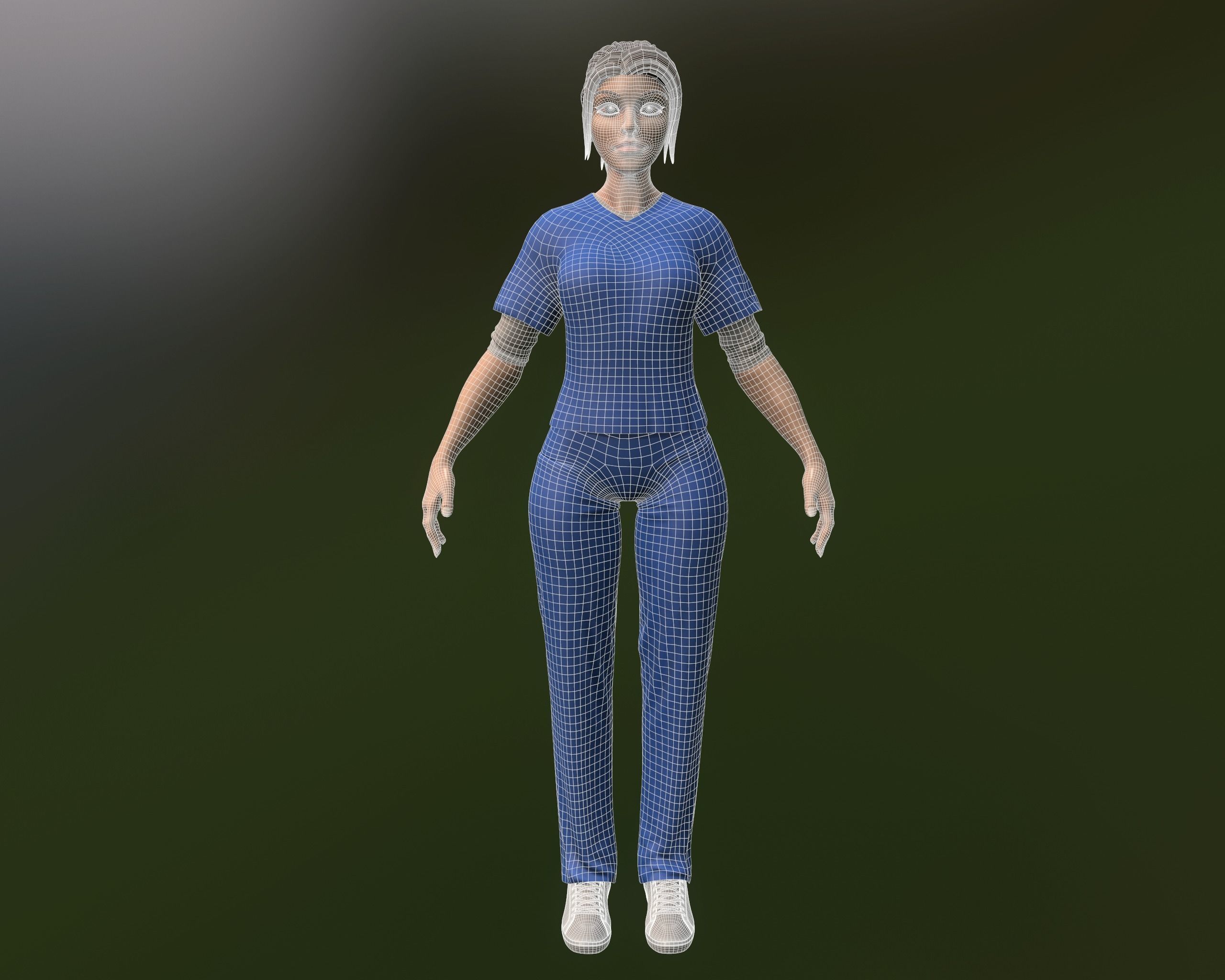 Nurse female in scrubs Low-poly 3D model_9