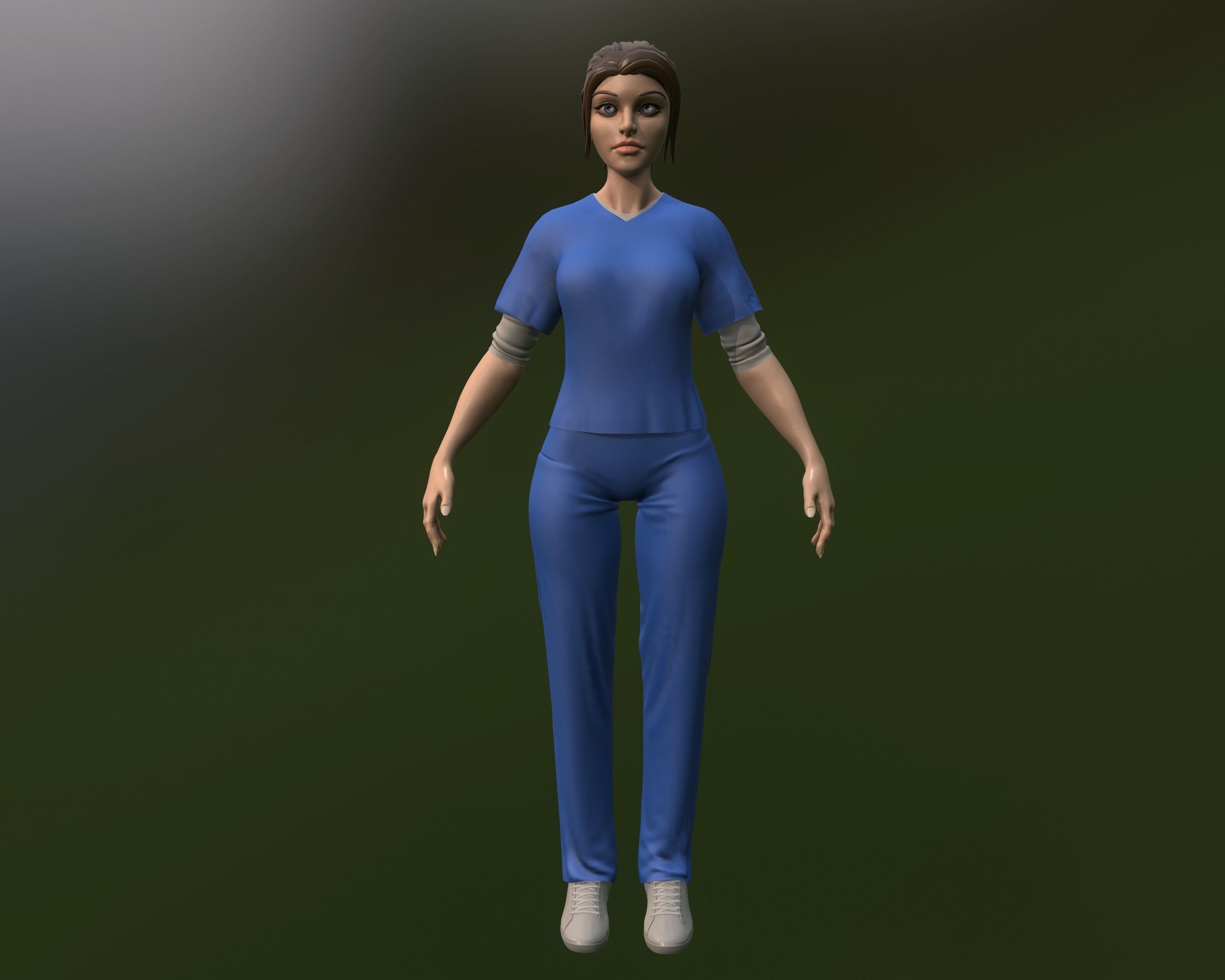 Nurse female in scrubs Low-poly 3D model_7