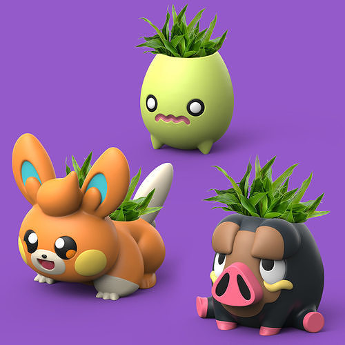 SCARLET AND VIOLET POKEMON - PAWMI LECHONK SMOLIV PLANTERS 3D print model